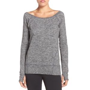 Zella Etoile Pullover grey boat neck long sleeve activewear top size medium
